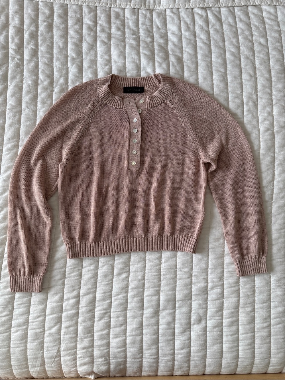 Zara Blush Pink Button-Placket Crew Sweater